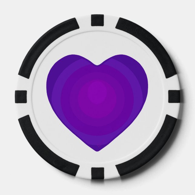 B&W Purple Hearts Beating Poker Chips (Front)