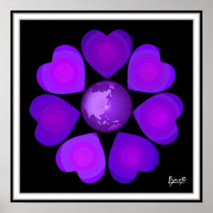 B&W Purple Hearts Beating Poster