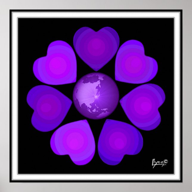 B&W Purple Hearts Beating Poster (Front)
