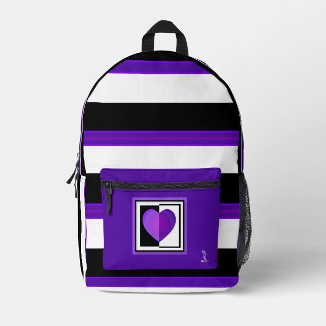 B&W purple hearts beating Printed Backpack (Front)