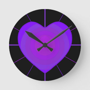 B&W Purple Hearts Beating Round Clock