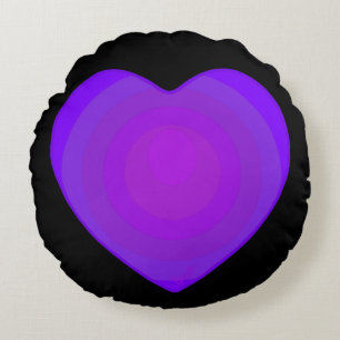 B&W Purple Hearts Beating Round Cushion