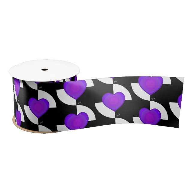 b&w Purple hearts beating Satin Ribbon (Spool)