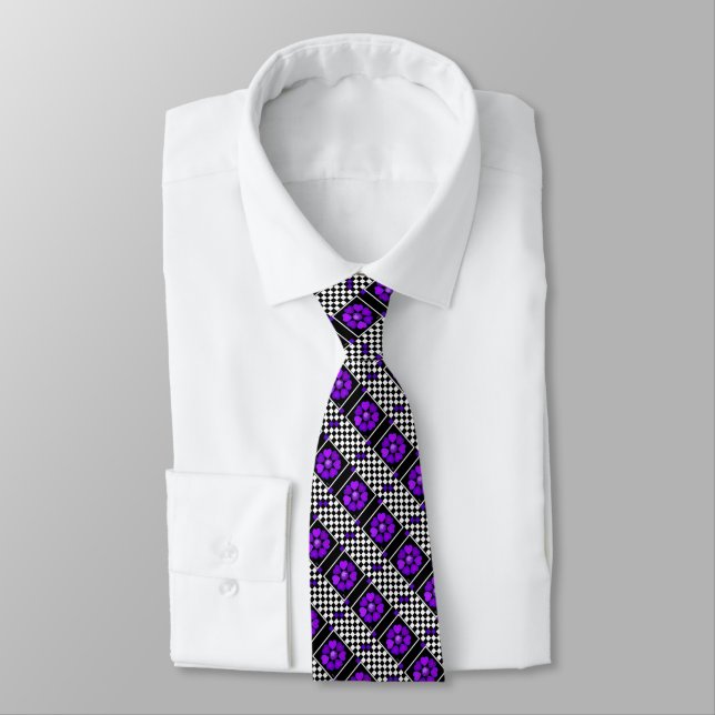B&W Purple Hearts Beating Tie (Tied)