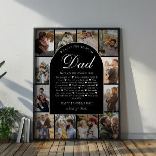 B & W Reasons We Love You Dad Photo Grid Collage Poster