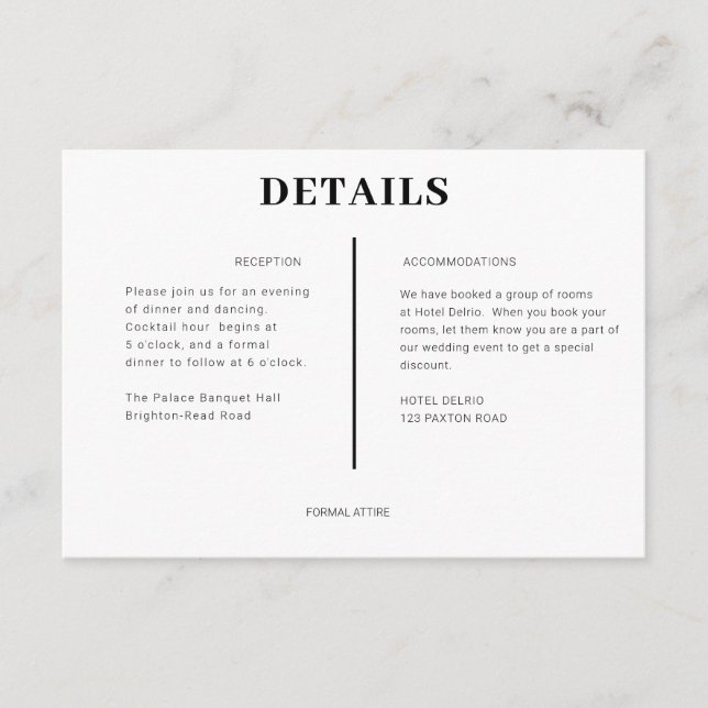 B & W Reception & Accommodations Details Enclosure Card (Front)