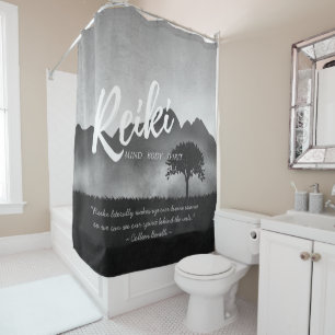 B&W Reiki Master Yoga Mediation instructor Quotes Shower Curtain