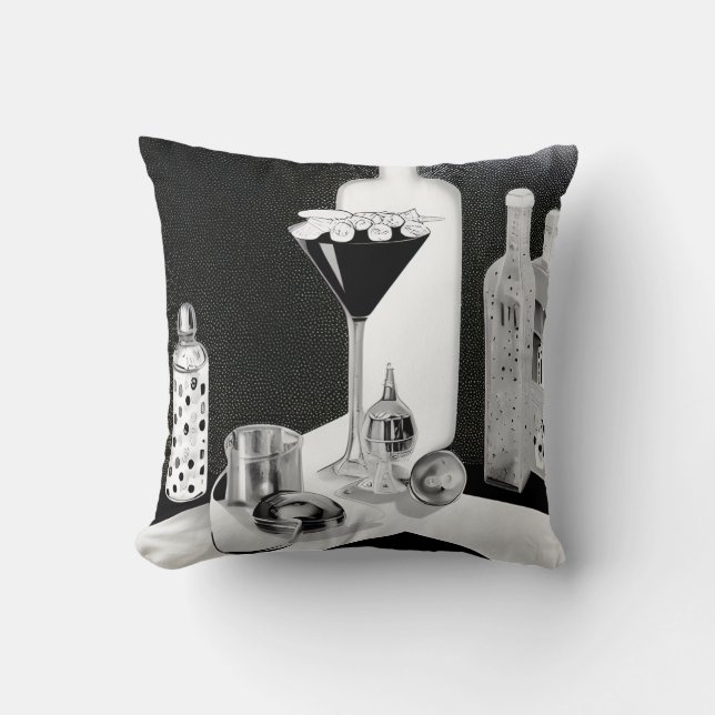 B&W Retro Bar & Martini Cushion (Front)