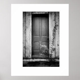 B&W Rustic Abandoned Building Door Poster Print