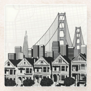 B&W San Francisco California Glass Coaster
