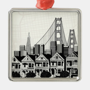 B&W San Francisco California Metal Ornament