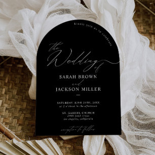 B & W Simple Elegant Modern Script QR Code Wedding Invitation