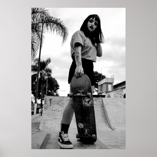 B&W Skater Girl Poster - Skateboarding  (Front)