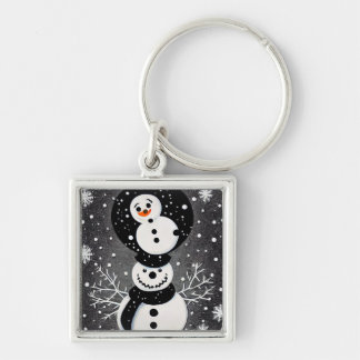 B&W Snowman Balancing Act Key Ring