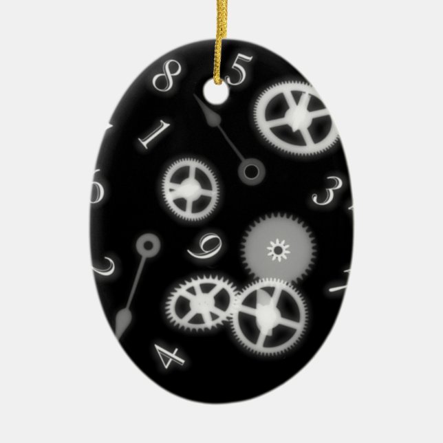 B&W Steampunk Clock Parts & Numbers Ceramic Ornament (Front)