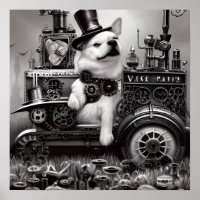 B&W Steampunk Dog & Train