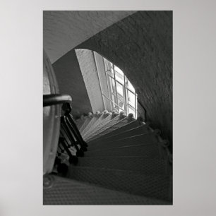 B&W steep stairs going down Poster
