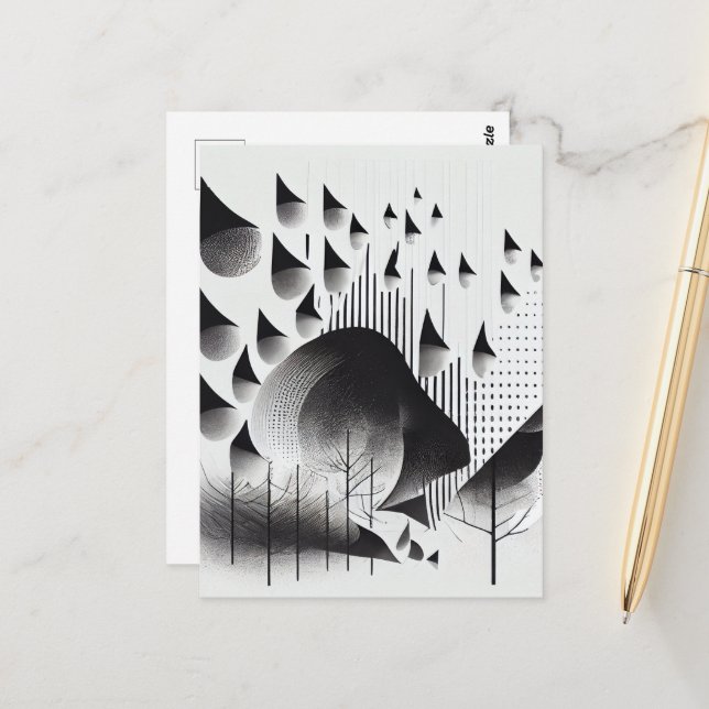 B&W Surreal Optical Illusion Abstract Forest Card (Front/Back In Situ)