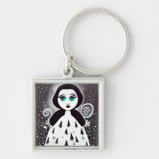 B&W Surreal Pop Xmas Tree Dress Doll Key Ring