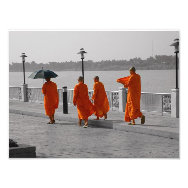B&W Thai Buddhist Monks Walking Photo Print (Front)