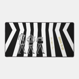 B & W Three Coffee Makers Striped Coffee Desk Mat