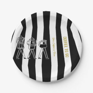 B & W Three Coffee Makers Striped Coffee Paper Plate