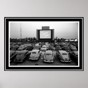 B &W Vintage Drive-In Theatre Poster 13 x 19