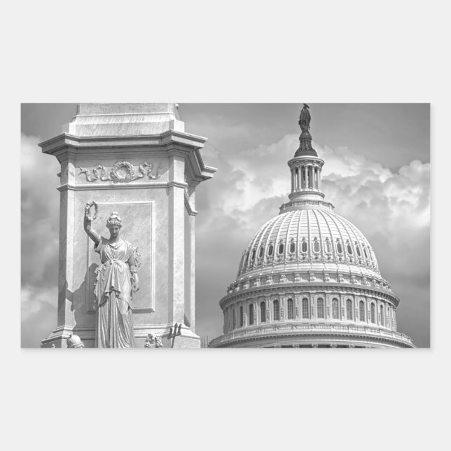 B&W Washington DC Rectangular Sticker (Front)