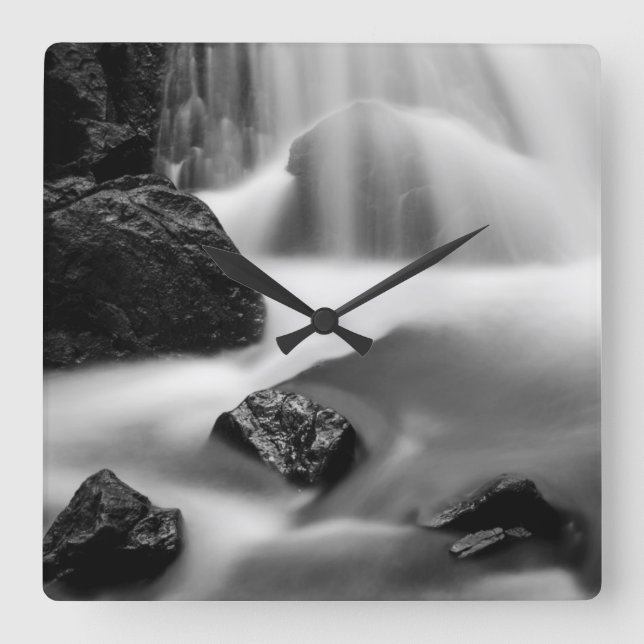 B&W waterfall, California Square Wall Clock (Front)