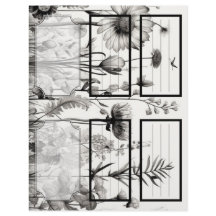 B&W Wildflowers Suzy's Garden 1 Blank Customisable