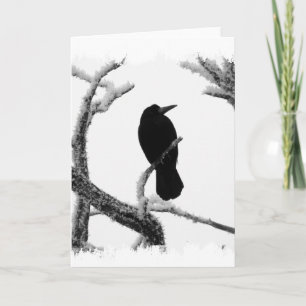 B&W Winter Raven Edgar Allan Poe Card