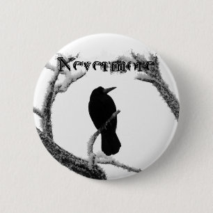 B&W Winter Raven Edgar Allan Poe Nevermore 6 Cm Round Badge