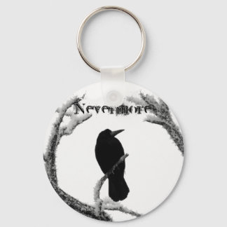 B&W Winter Raven Edgar Allan Poe Nevermore Key Ring