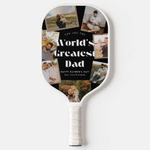B & W World's Greatest Dad 7 Photo Collage Pickleball Paddle