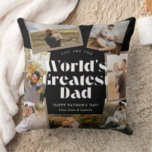 B & W World's Greatest Dad 8 Photo Collage Cushion