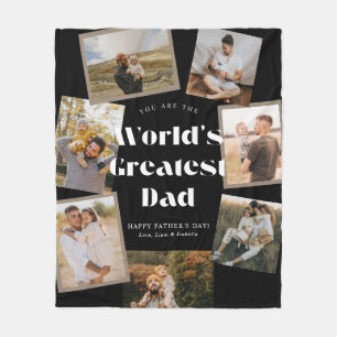 B & W World's Greatest Dad 8 Photo Collage Fleece Blanket