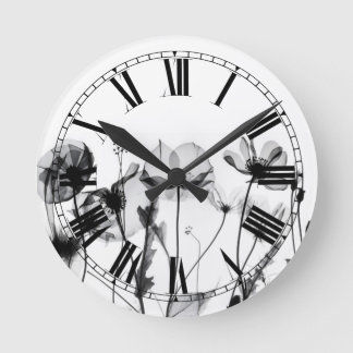 B&W X-Ray Flowers Round Clock