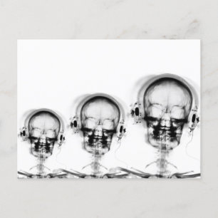 B&W X-Ray Vision Skeleton Music Skull Headphones Postcard
