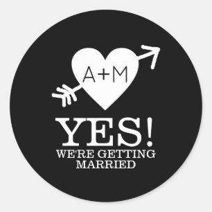 b&w YES heart with arrow modern wedding Classic Round Sticker