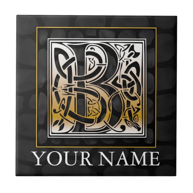 B "Your Name" Celtic Black Stone Monogram Tile (Front)