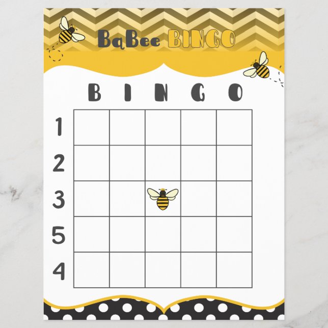 Ba-Bee Baby Shower Bingo Game Print Outs Flyer (Front)