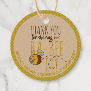 BA-BEE Baby Shower Yellow Thank You Modern Fun Cut Favour Tags