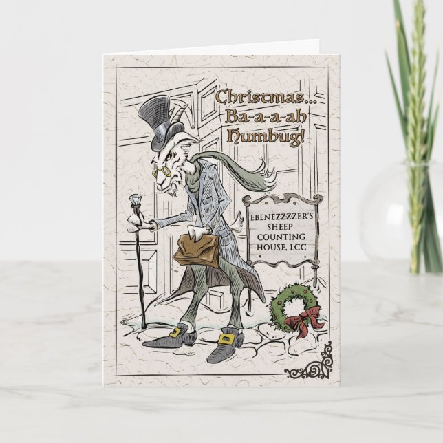 Baa-aa Humbug Punny Xmas Folded Holiday Card (Front)