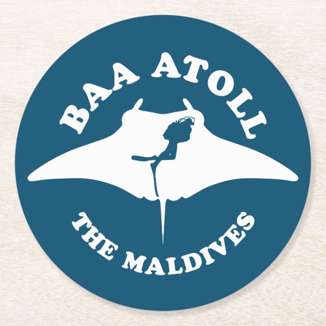 Baa Atoll Scuba Diving Round Paper Coaster (Front)
