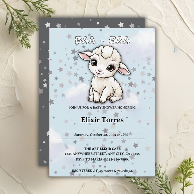 Baa-baa A Little Lamb Stars Baby Shower Invitation (Creator Uploaded)