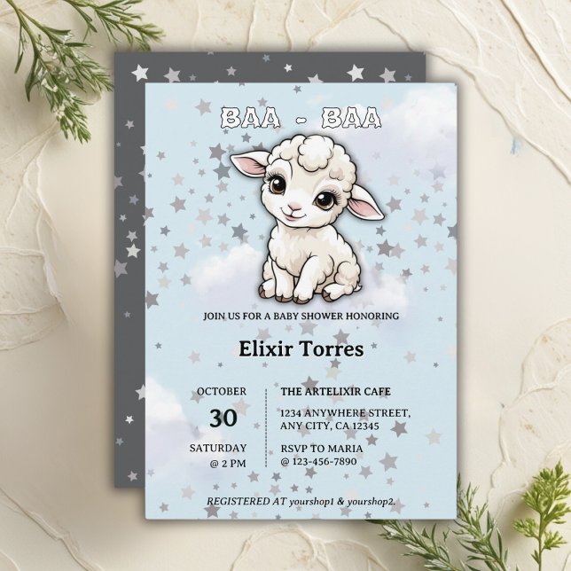 Baa-baa A Little Lamb Stars Baby Shower Invitation (Creator Uploaded)