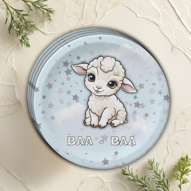 Baa-baa A Little Lamb Stars Baby Shower Paper Plate (Creator Uploaded)