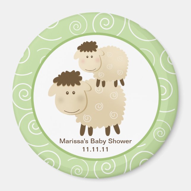 Baa Baa Sheep Green 3-inch Round Favour Magnet (Front)