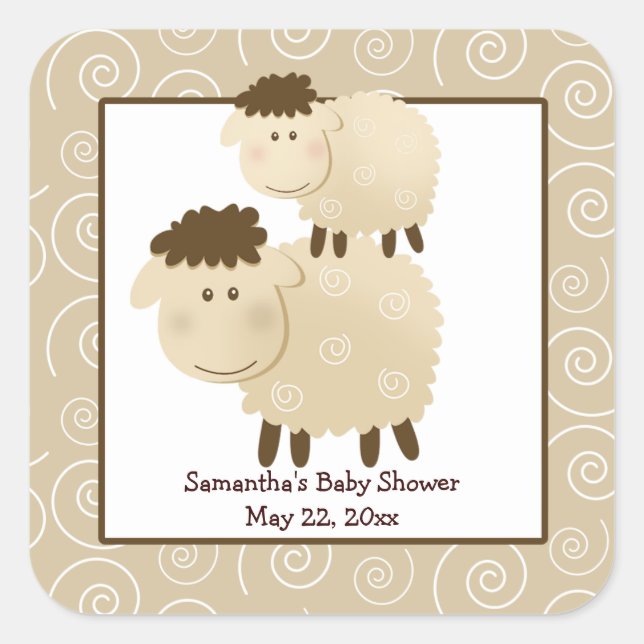 Baa Baa Sheep Neutral SQUARE Favour Sticker (Front)