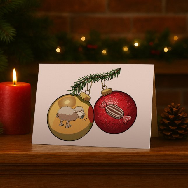 Baa Humbug Baubles Christmas Sheep & Candy Cartoon Holiday Card (Creator Uploaded)